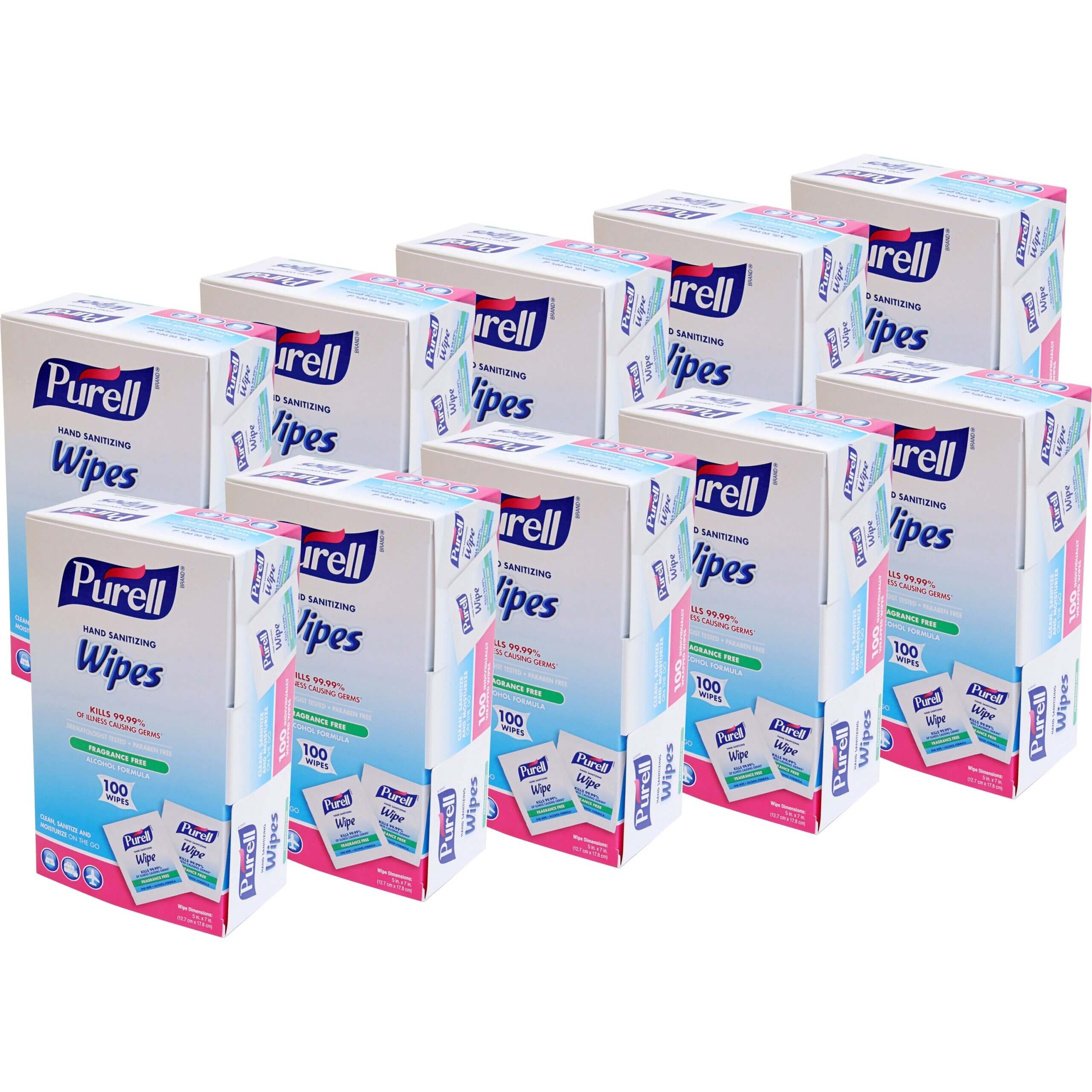 PURELL® On-the-go Sanitizing Hand Wipes - 5" x 7" - Clear - Alcohol Based, Fragrance-free - For Hand - 100 Per Box - 10 / Carton