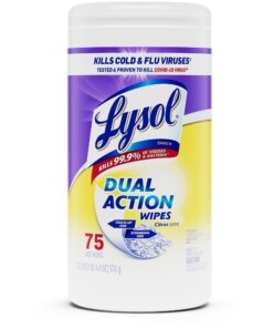 Lysol Dual Action Wipes - Wipe - Citrus Scent - 7.25" Width x 7" Length - 75 / Canister - 6 / Carton - White/Purple