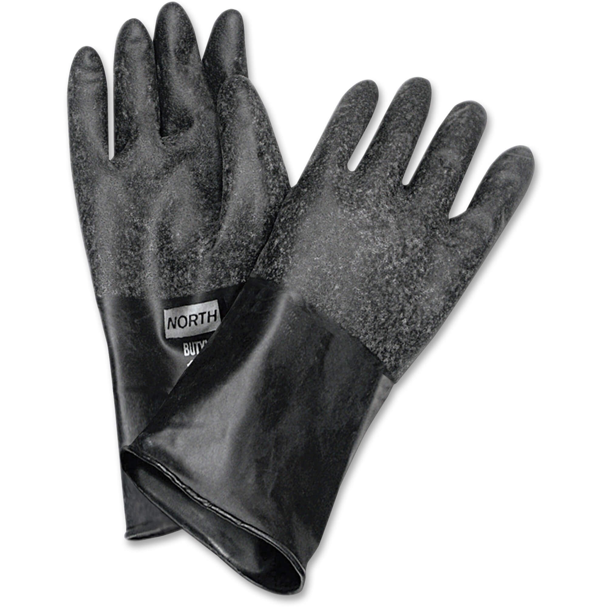 NORTH 14" Unsupported Butyl Gloves - Chemical Protection - 9 Size Number - Black - Water Resistant, Durable, Chemical Resistant, Ketone Resistant, Rolled Beaded Cuff, Comfortable, Abrasion Resistant, Cut Resistant, Tear Resistant, Puncture Resistant - For Chemical, Manufacturing, Military, Municipal Service - 2 / Pair - 17 mil Thickness - 14" Glove Length