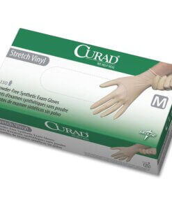 Medline Powder-free Stretch Vinyl Exam Gloves - Medium Size - Cream - Stretchable, Powder-free, Latex-free, Non-sterile, Beaded Cuff - For Multipurpose - 150 / Box - 9.50" Glove Length