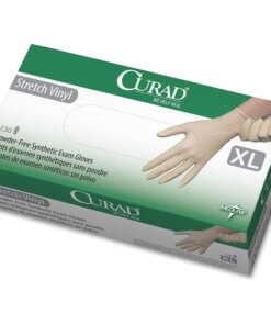 Medline Powder-free Stretch Vinyl Exam Gloves - X-Large Size - Cream - Stretchable, Powder-free, Latex-free, Non-sterile, Beaded Cuff - For Multipurpose - 130 / Box - 9.50" Glove Length