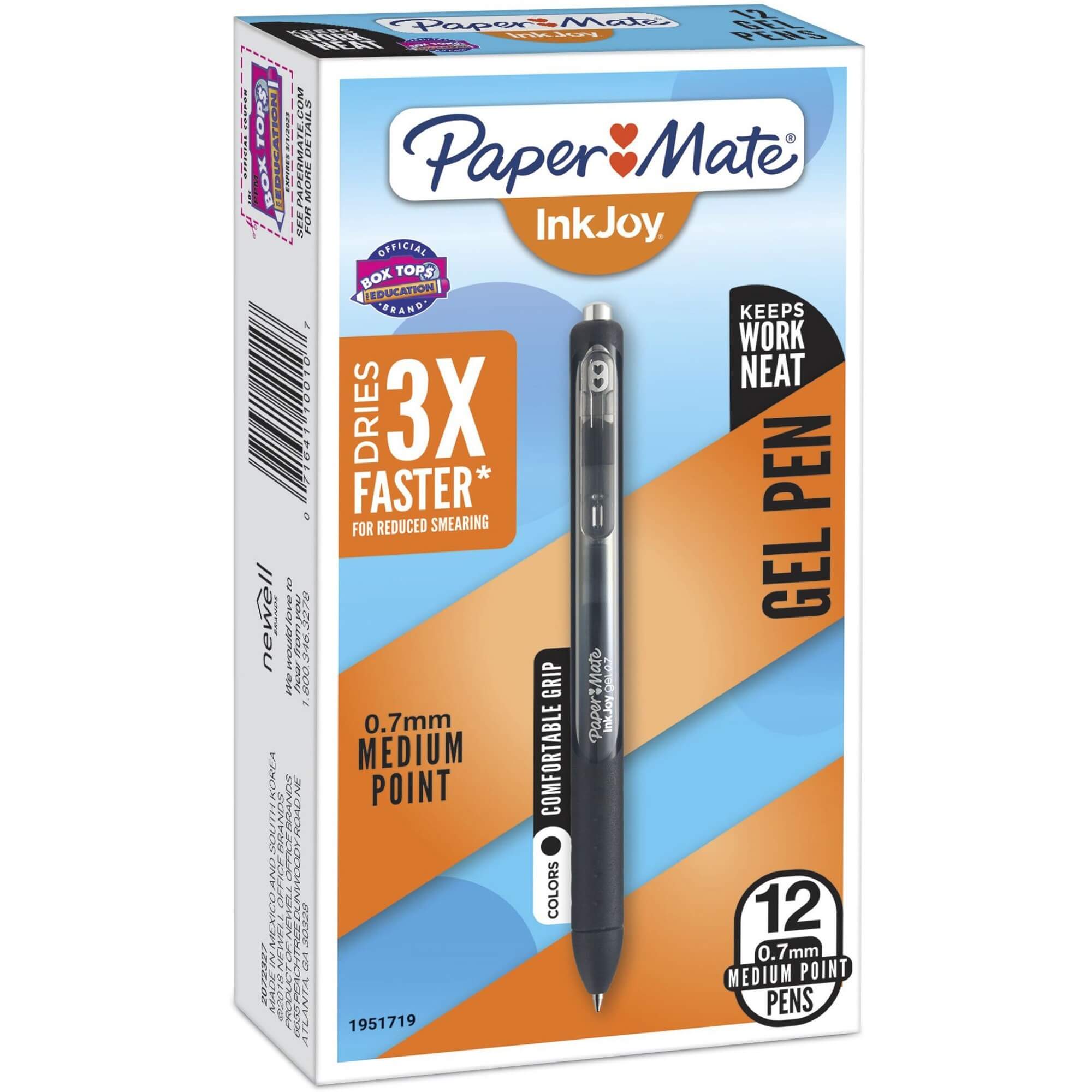 Paper Mate InkJoy Gel Pen - 0.7 mm Pen Point Size - Retractable - Black Gel-based Ink - Black Barrel - 1 Dozen