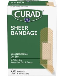 Curad Sheer Bandage Strips - 0.75" x 3" - 80/Box - Sheer, Clear - Fabric