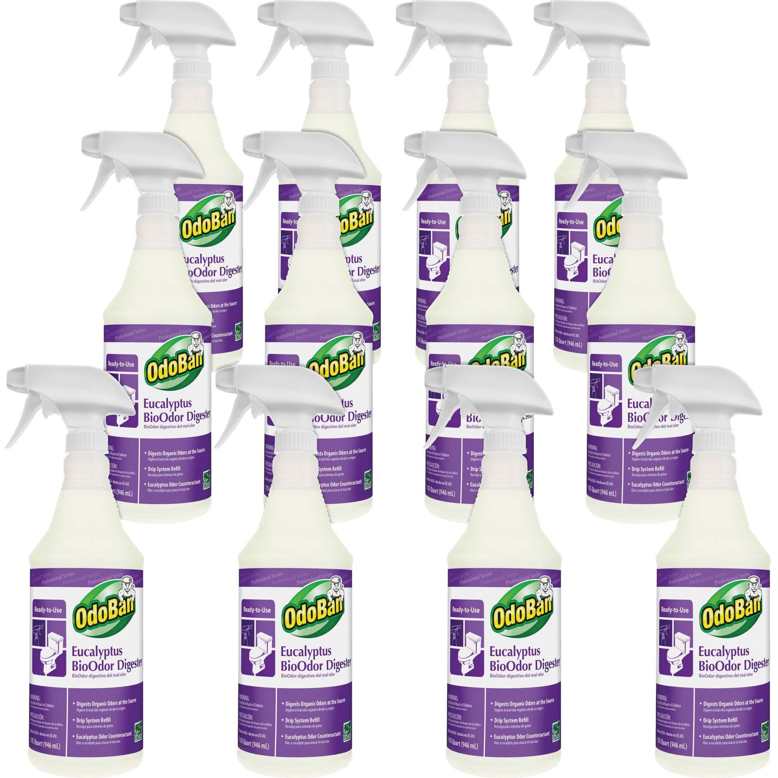 OdoBan Eucalyptus BioOdor Digester Spray - Ready-To-Use Spray - 32 fl oz (1 quart) - Lavender Scent - 12 / Carton - Purple