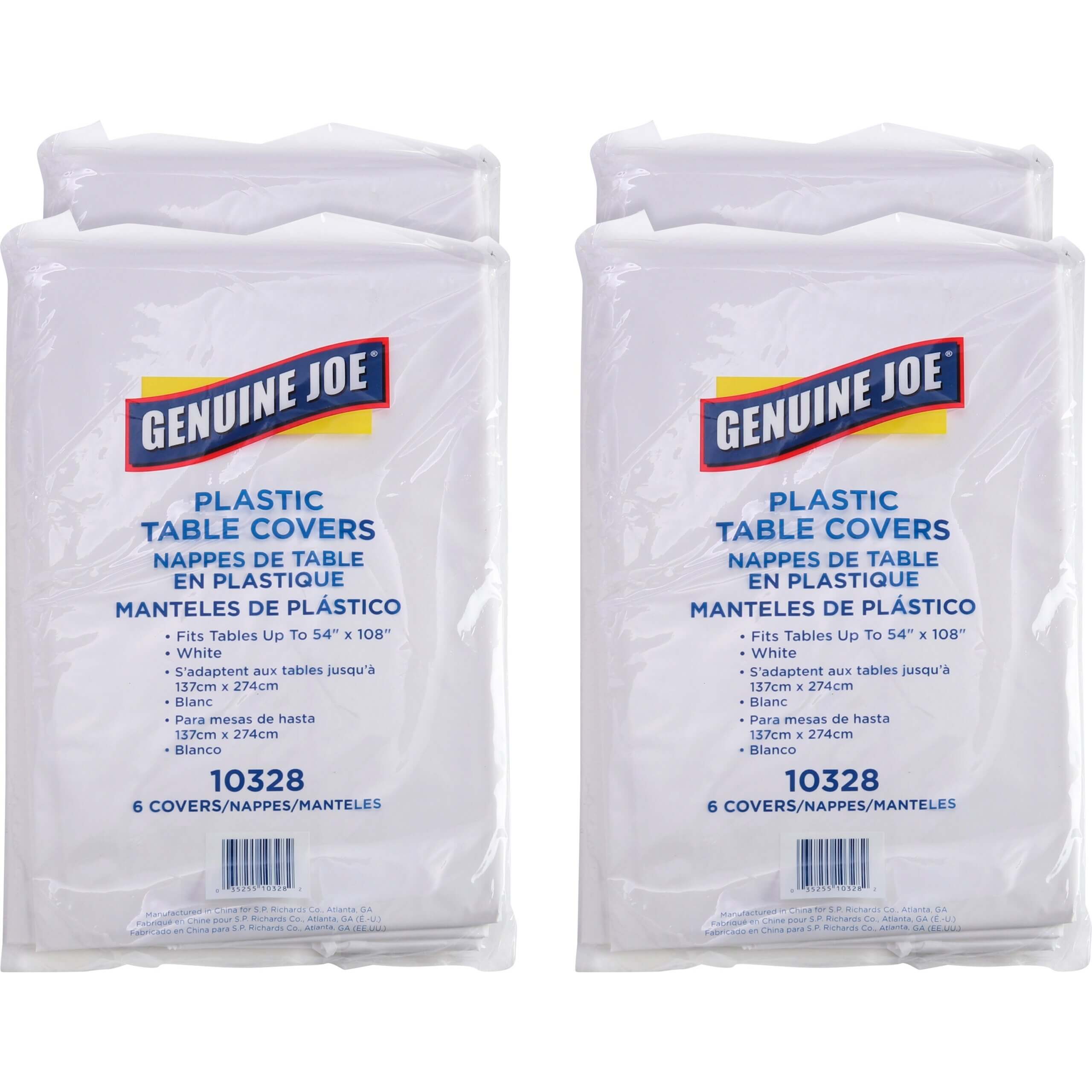 Genuine Joe Plastic Rectangular Table Covers - 108" Length x 54" Width - Plastic - White - 24 / Carton