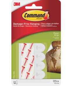 Command Small Poster Strips - 1.75" Length x 0.63" Width - 31.3 mil Thickness - Foam - 12 / Pack - White