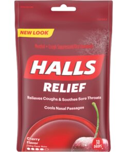 Cadbury Halls Cherry Cough Drops - For Sore Throat, Cough, Nasal Congestion - Cherry - 12 / Box - 30