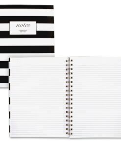 Cambridge Hardcover Wirebound Notebook - Twin Wirebound - Both Side Ruling Surface - Ruled7.3" x 9.5" - Black & White Stripe Cover - Hard Cover, Dual Sided - 1 Each