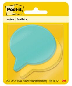 Post-it&reg; Die-Cut Notes - 150 x Assorted - 3" x 3" - Thought Bubble - 75 Sheets per Pad - Blue, Green - Die-cut, Self-adhesive - 2 / Pack