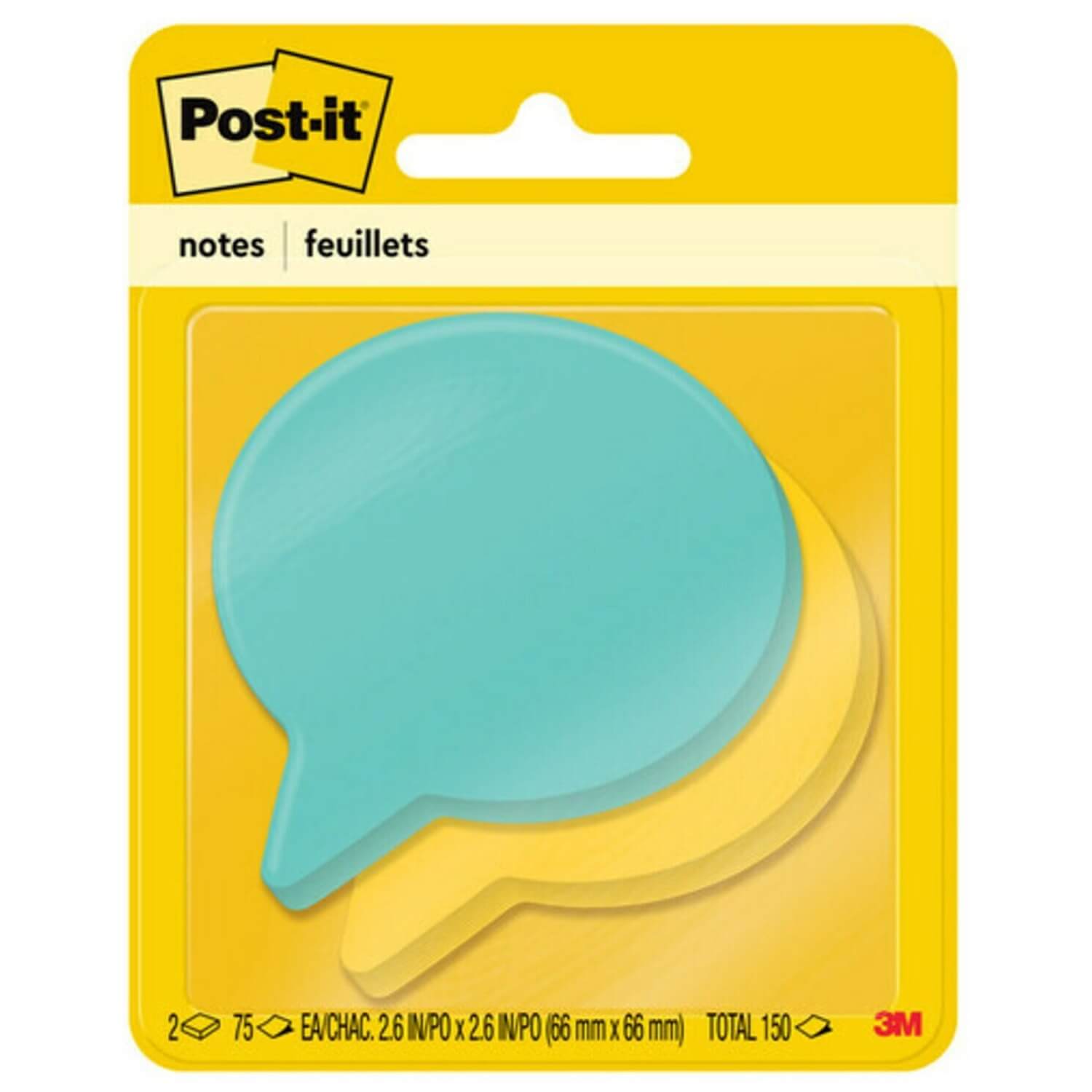 Post-it® Die-Cut Notes - 150 x Assorted - 3" x 3" - Thought Bubble - 75 Sheets per Pad - Blue, Green - Die-cut, Self-adhesive - 2 / Pack