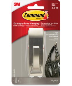Command Large Modern Reflections Hook - 5 lb (2.27 kg) Capacity - for Painted Surface, Wood, Tile - Metal - Brushed Nickel - 1 / Pack