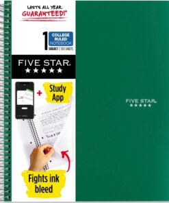 Five Star College Ruled 1 - subject Notebook - Letter - 100 Sheets - Wire Bound - Wide Ruled - Letter - 8" x 11" - GreenKraft Cover - 1 Each