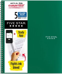 Five Star Wirebound College Rule 5 - subject Notebook - Letter - 200 Sheets - Wire Bound - College Ruled - Letter - 8 1/2" x 11" - Green Cover - 1 Each