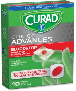 Curad Blood Stop Gauze Packets - 1" x 1" - 10/Box - 10 Per Box - White