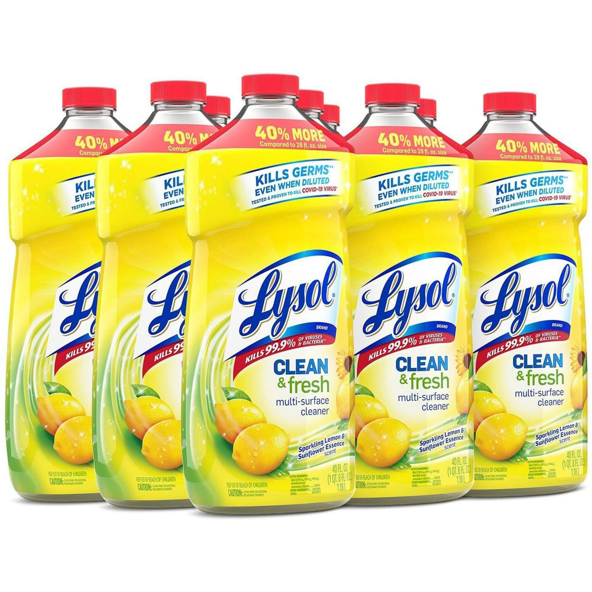 Lysol Clean/Fresh Lemon Cleaner - 40 fl oz (1.3 quart) - Lemon Scent - 9 / Carton - Yellow