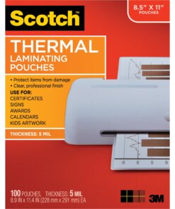 Scotch Thermal Laminating Pouches - Sheet Size Supported: Letter 8.50" Width x 11" Length - Laminating Pouch/Sheet Size: 8.90" Width5 mil Thickness - for Sign, Schedule, Artwork, Certificate - Durable, Photo-safe, Thick - Clear - 100 / Pack