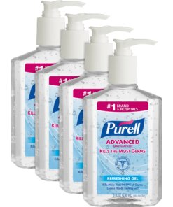 PURELL&reg; Advanced Hand Sanitizer Gel - 8 fl oz (236.6 mL) - Push Pump Dispenser - Kill Germs - Hand - Clear - Anti-irritant, Dye-free - 4 / Bundle