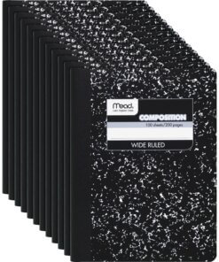 Mead Wide Ruled Composition Notebook - 100 Sheets - Sewn - 7 1/2" x 9 3/4" - White Paper - Black Marble Cover - 12 / Carton