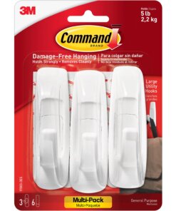 Command Large Utility Hook Value Pack - 5 lb (2.27 kg) Capacity - for Wood, Paint, Tile - Plastic - White - 3 / Pack