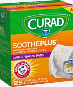 Curad SoothePlus Medium Non-stick Pads - 4" x 4" - 25/Box - White