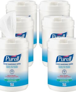 PURELL&reg; Alcohol Hand Sanitizing Wipes - 6" x 7" - White - Residue-free, Dye-free, Fragrance-free, Non-sticky, Non-irritating, Non-irritating, Hypoallergenic, Durable, Pre-moistened, Lint-free, Textured - For Hand - 175 Per Canister - 6 / Carton
