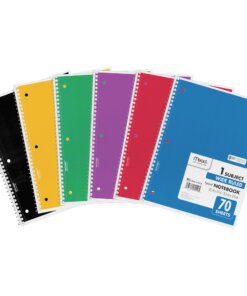 Mead Wide Ruled 1-Subject Notebooks - 70 Sheets - Spiral - Wide Ruled - 8" x 10 1/2" - White Paper - Assorted Cover - Hole-punched, Micro Perforated - 6 / Bundle