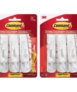 Command Medium Utility Hooks with Adhesive Strips - 3 lb (1.36 kg) Capacity - for Paint, Wood, Tile - White - 2 / Bag