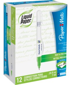 Paper Mate Liquid Paper All-purpose Correction Pen - 7 mL - Double Ball Tip, Fast-drying, Pocket Clip - 12 / Box
