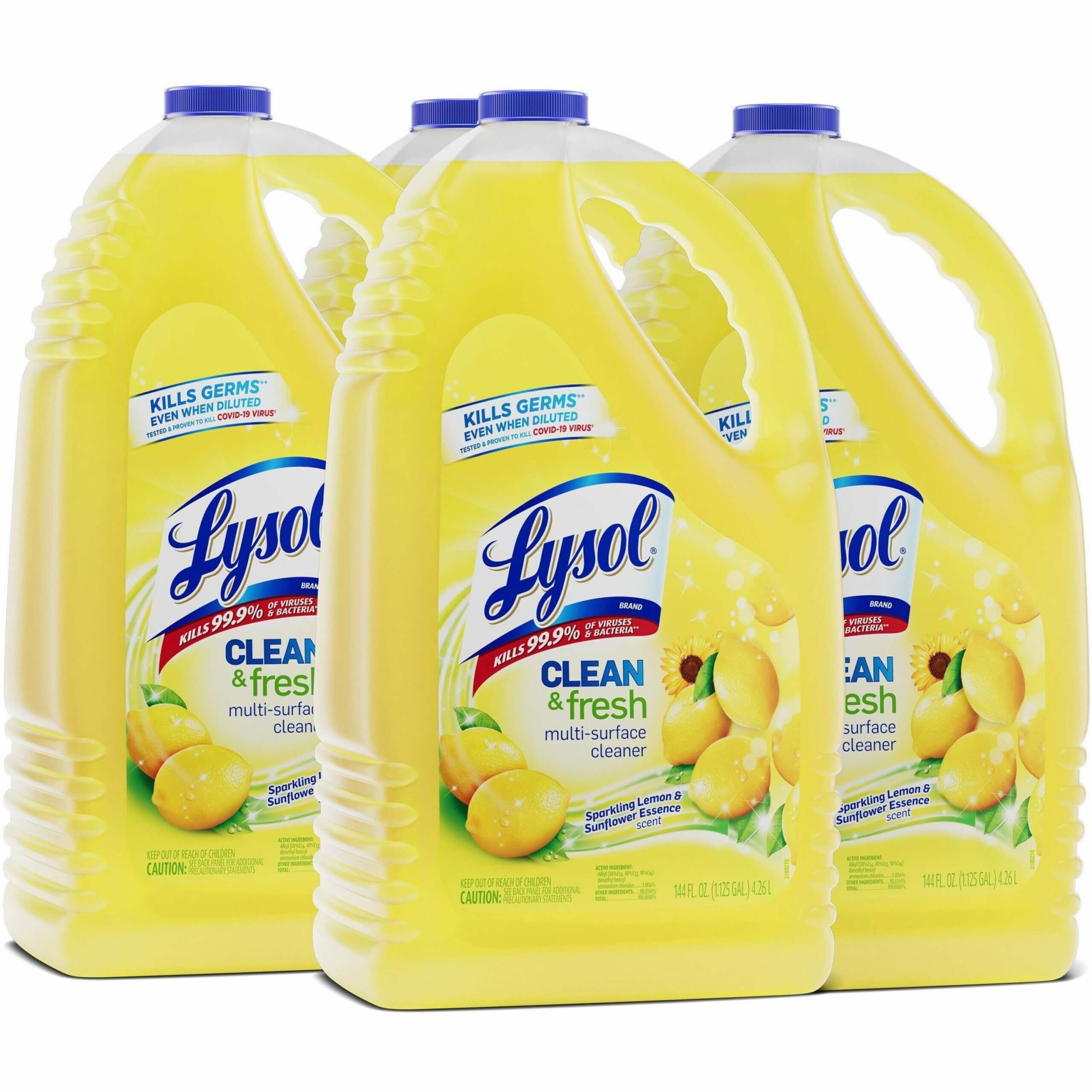 Lysol Clean/Fresh Lemon Cleaner - Liquid - 144 fl oz (4.5 quart) - Clean & Fresh Lemon Scent - 4 / Carton - Yellow