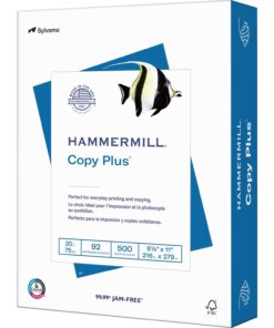 Hammermill Copy Plus Paper - White - 92 Brightness - Letter - 8 1/2" x 11" - 20 lb Basis Weight - 500 / Ream - FSC - Acid-free, Quick Drying