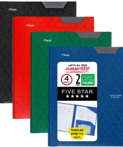 Mead Pocket Folder - 3 x Prong Fastener(s) - 2 Pocket(s) - Assorted - 4 / Pack