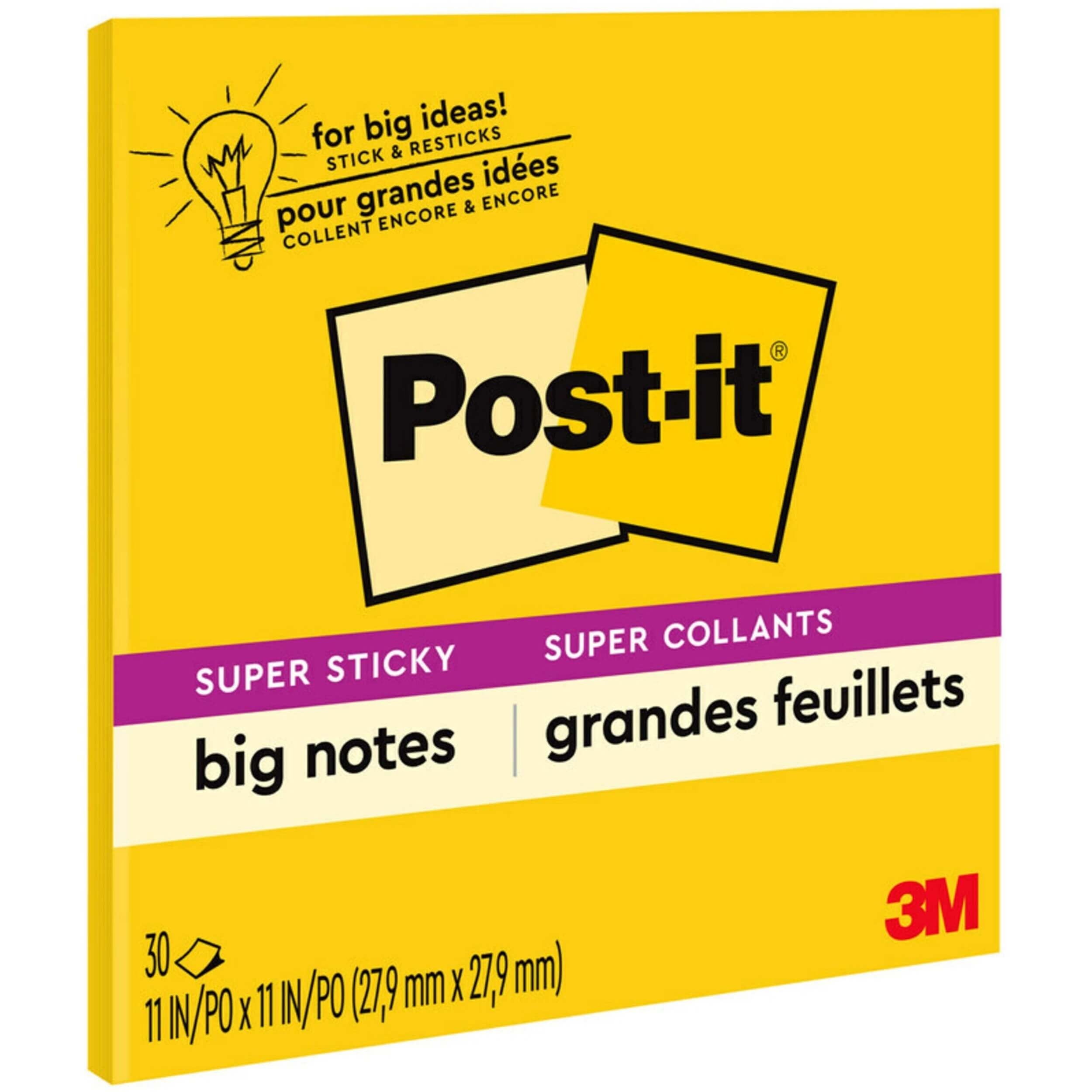 Post-it® Super Sticky Big Notes - 10.98" x 10.98" - Square - 30 Sheets per Pad - Canary Yellow - 1 Each