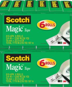 Scotch 3/4"W Magic Tape - 36 yd Length x 0.75" Width - 1" Core - 12 / Bundle - Matte Clear
