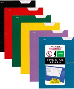 FIVE STAR Letter Pocket Folder - 8 1/2" x 11" - 4 Internal Pocket(s) - Assorted - 6 / Pack