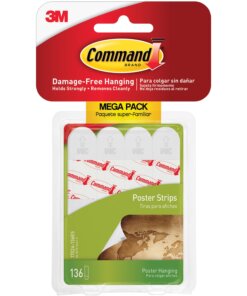 Command Poster Strips - 1.81" Length x 0.63" Width - 136 / Pack - White