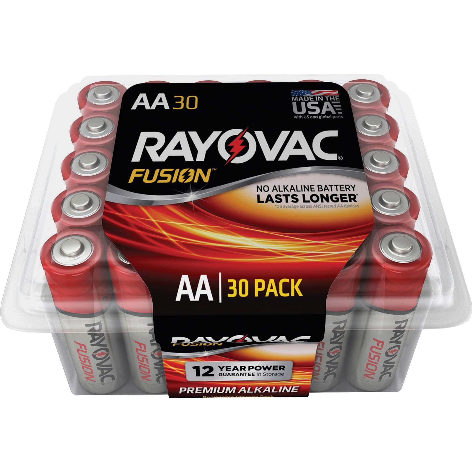 Rayovac Fusion Premium Alkaline AA Batteries - For Multipurpose - AA - 30 / Pack
