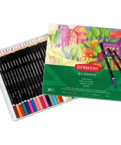 Derwent Academy Color Pencils - 3.3 mm Lead Diameter - Acid Yellow, Cadmium Yellow, Orange, Deep Red, Red, Rose, Bright Pink, Purple, Ultramarine, Light Blue, Blue, ... Lead - Wood Barrel - 24 / Set