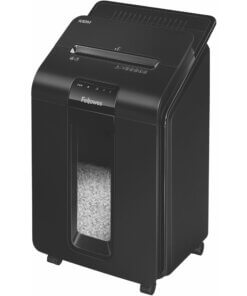 Fellowes&reg; AutoMax&trade; 100M Micro-Cut Commercial Office Auto Feed 2-in-paper shredder with 100-Sheet Capacity - Non-continuous Shredder - Micro Cut - 100 Per Pass - for shredding Paper, Staples, Credit Card, Paper Clip - 0.156" x 0.391" Shred Size - P-4 - 8 ft/min - 8.62" Throat - 15 Minute Run Time - 6 gal Wastebin Capacity - Black