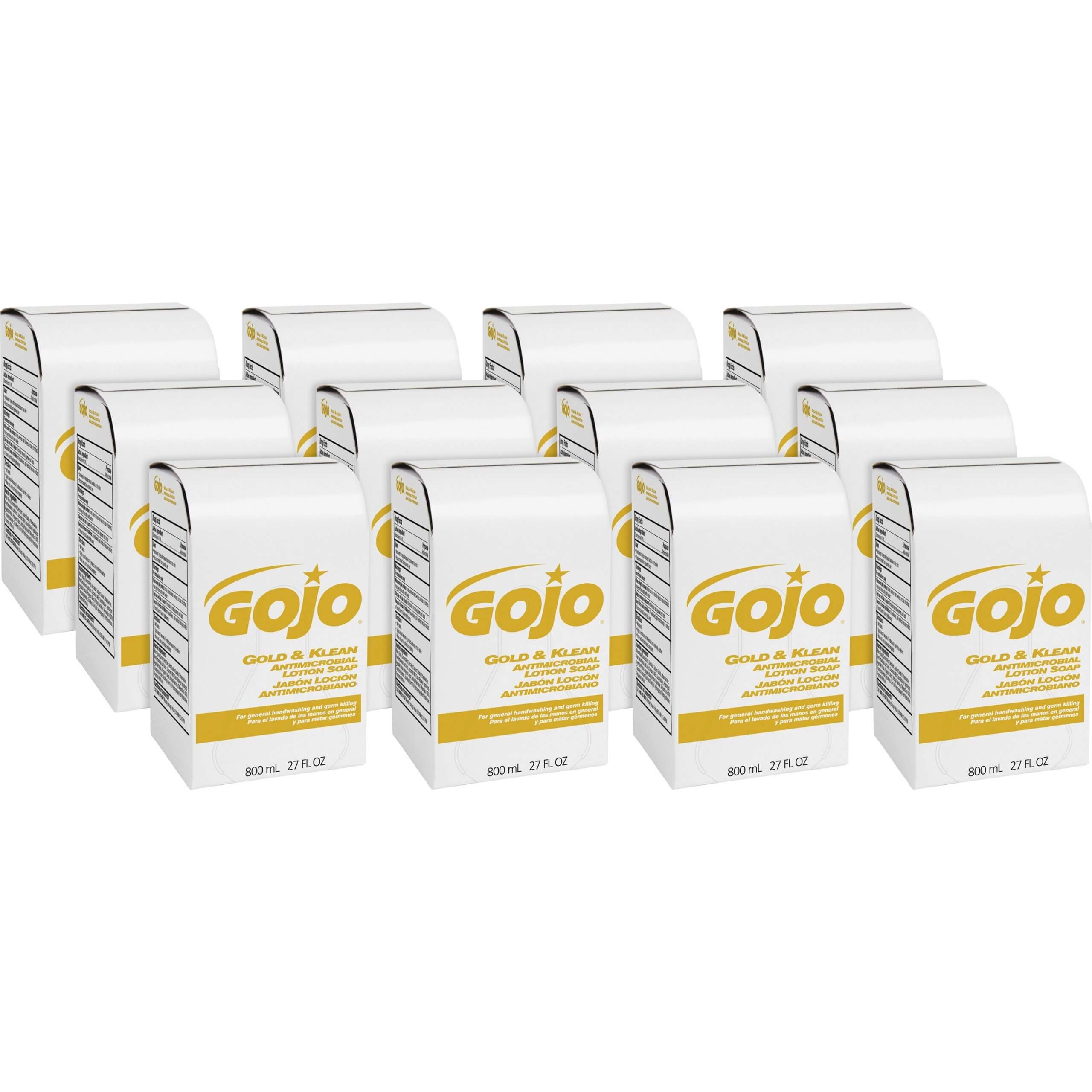 Gojo® Gold & Klean Antimicrobial Lotion Soap - Fresh Scent - 27.1 fl oz (800 mL) - Dirt Remover, Bacteria Remover, Kill Germs - Leak Proof, Non-clog, Bio-based - 12 / Carton