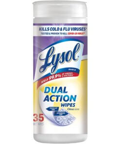 Lysol Dual Action Wipes - Wipe - Citrus Scent - 35 / Canister - 12 / Carton - White/Purple