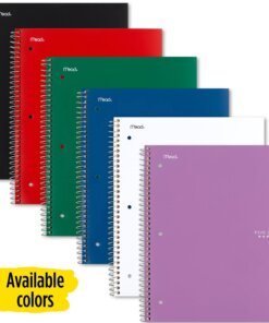 Mead Five Star Subject Spiral Notebook - 1 Subject(s) - 100 Sheets - Wire Bound - 3 Hole(s) - 11" x 8 1/2" - 3" x 10" x 11" - AssortedPlastic, Paperboard Cover - Dual-pocket Divider, Water Resistant, Durable, Bleed Resistant, Perforated, Spiral Lock - 6 / Pack