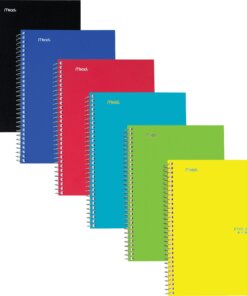Mead Five Star Wirebound Subject Notebook - 2 Subject(s) - 100 Sheets - Spiral Bound - 6" x 9 1/2" - 9" x 7" x 2" - Assorted Cover - Durable Cover, Bleed Resistant, Perforated, Spiral Lock, Pocket Divider, Durable Cover, Smooth - 6 / Pack