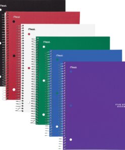 Mead Five Star Subject Spiral Notebook - 3 Subject(s) - 150 Sheets - 300 Pages - Wire Bound - 3 Hole(s) - 11" x 8 1/2" - AssortedPlastic, Paperboard Cover - Water Resistant, Bleed Resistant, Perforated, Spiral Lock, Storage Pocket, Dual-pocket Divider, Durable - 6 / Pack