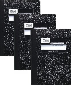 Mead Wide Ruled Comp Book - 100 Sheets - 100 Pages - Sewn - 9 3/4" x 7 1/2" - 9" x 7" x 0.5" - Black Marble Cover - Multiplication Table, Conversion Table, Reference Page - 3 / Pack