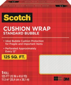 Scotch Cushion Wrap - 12" Width x 100 ft Length - Perforated, Lightweight, Recyclable, Non-scratching, Easy Tear - Polyethylene, Nylon - Clear