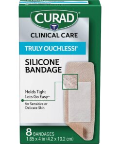 Curad Truly Ouchless Silicone Bandage - 1.65" x 4" - 8/Box - Beige - Silicone