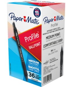 Paper Mate Profile 1.0mm Ballpoint Pens - Medium Pen Point - 1 mm Pen Point Size - Conical Pen Point Style - Retractable - Black - Black Barrel - 36 / Box