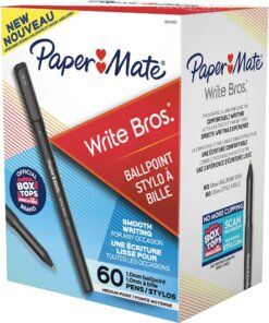 Paper Mate Write Bros. Ballpoint Stick Pens - Medium Pen Point - Black Carbon - 60 / Box