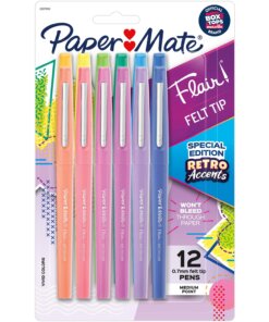 Paper Mate Flair Medium Point Pens - Medium Pen Point - Assorted Water Based Ink - 12 / Pack