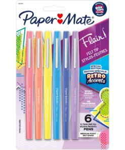 Paper Mate Flair Medium Point Pens - Medium Pen Point - Yellow, Sky Blue, Lilac, Blueberry Bubble Gum, Papaya, Guava Water Based Ink - 6 / Pack